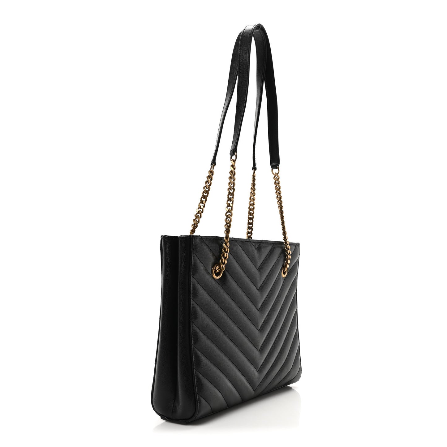 Grain de Poudre Matelasse Chevron Medium Tribeca Shopping Bag Black