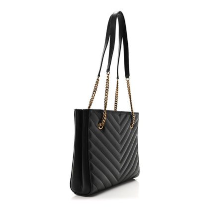 Saint Laurent Grain de Poudre Matelasse Chevron Medium Tribeca Shopping Bag Black 3 of 10