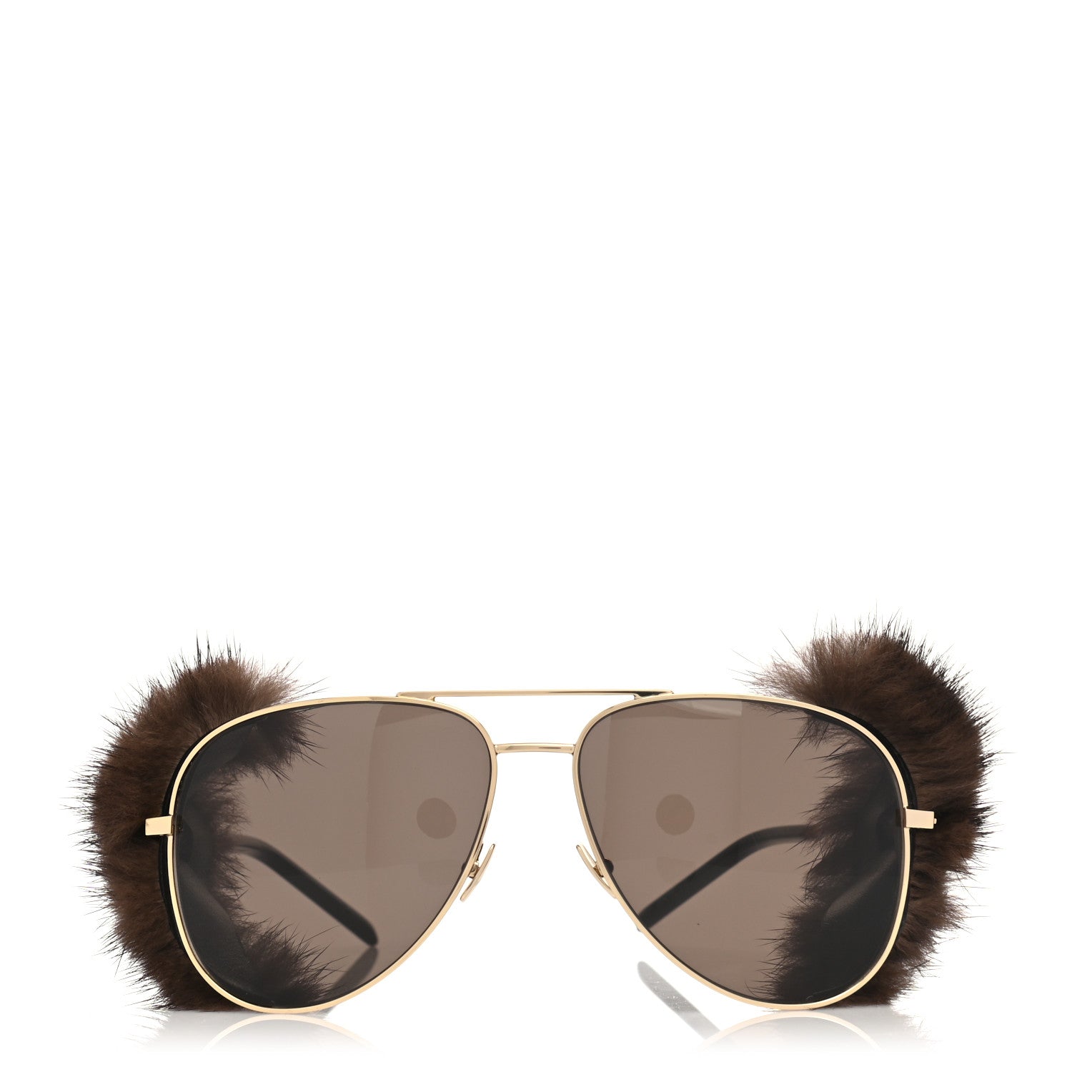 Saint Laurent Mink Fur Classic 11 Shields Sunglasses Gold 2 of 7