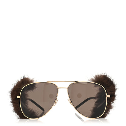 Saint Laurent Mink Fur Classic 11 Shields Sunglasses Gold 2 of 7