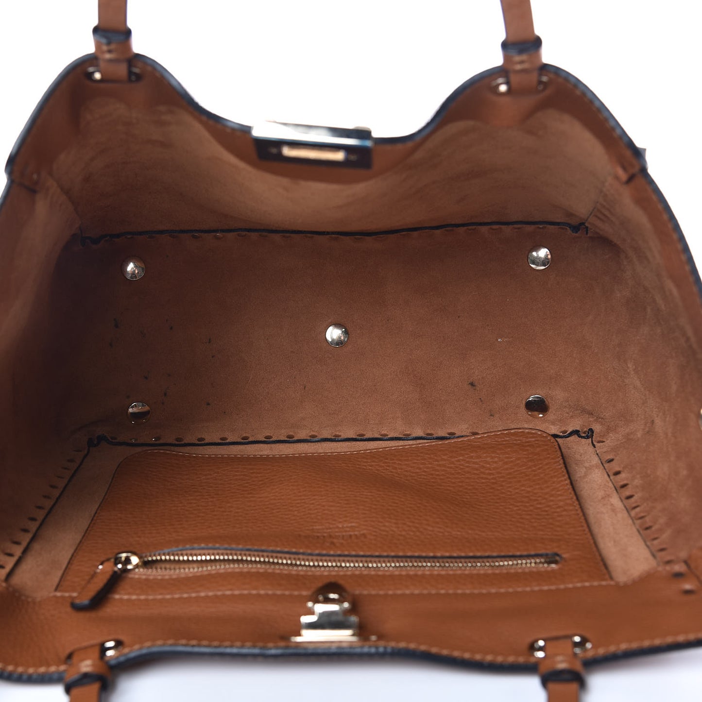 Pebbled Calfskin Medium Rockstud Tote Light Cuir