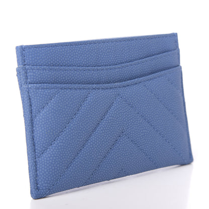 Chanel Caviar Chevron Quilted Card Holder Blue 3 of 9