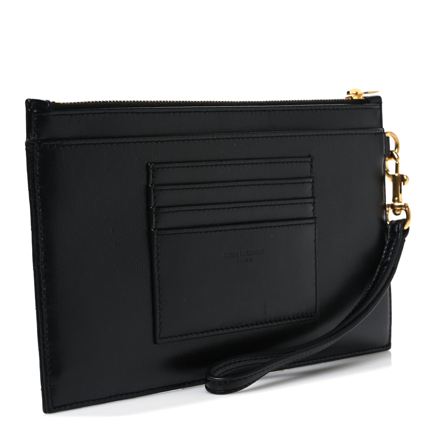 Lambskin Chevron Monogram Large Bill Pouch Black
