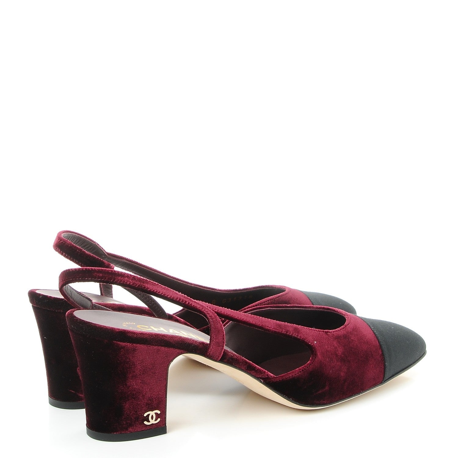 Chanel Velvet Grosgrain Cap Toe CC Slingback Pumps 40.5 Burgundy Black 4 of 9