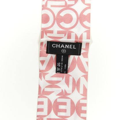 Chanel Silk CC Slim Bandeau Scarf Pink Grey 2 of 4