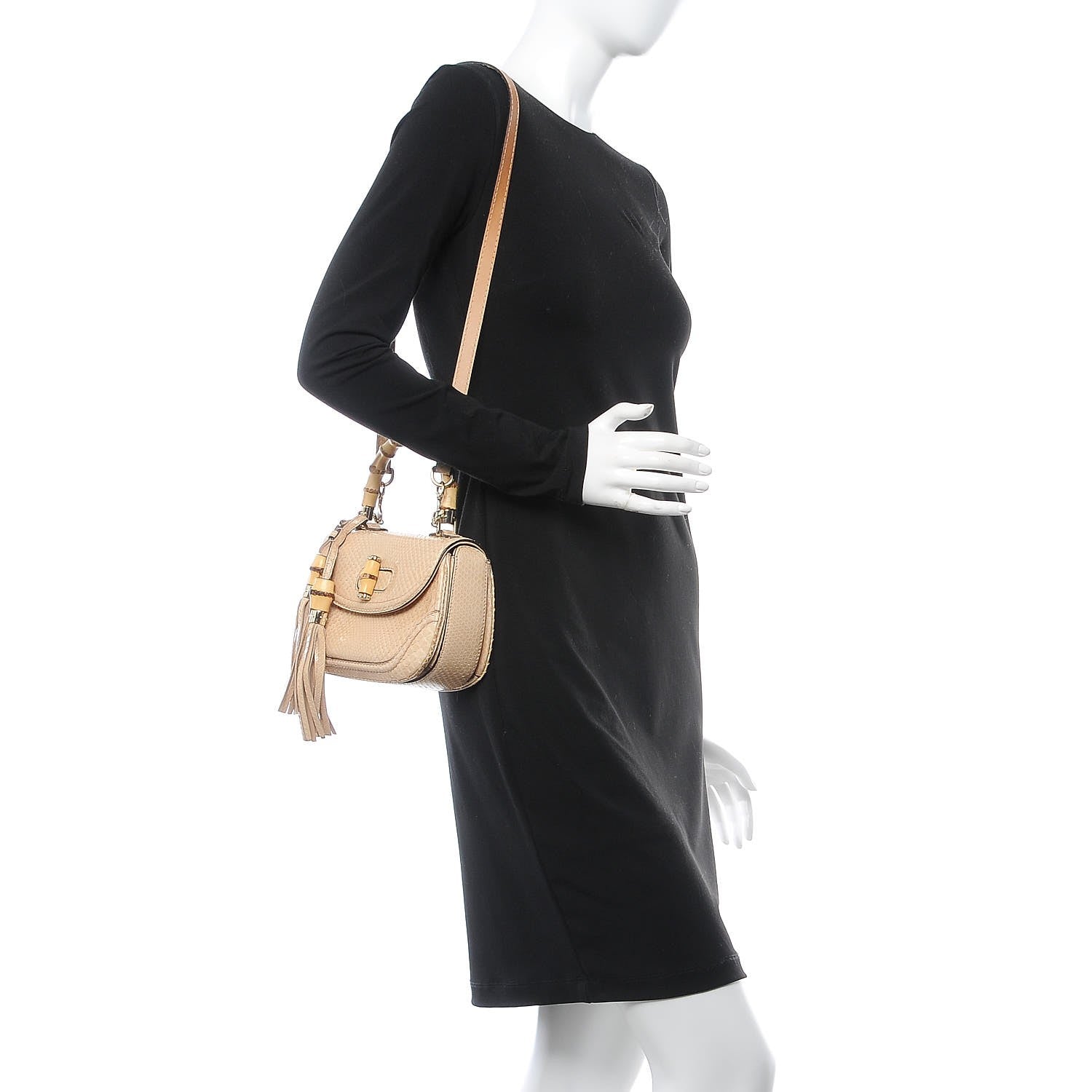 Gucci Python Small New Bamboo Top Handle Bag Beige 2 of 6