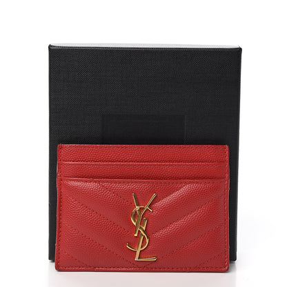 Saint Laurent Grain De Poudre Matelasse Chevron Monogram Credit Card Case New Red 9 of 9