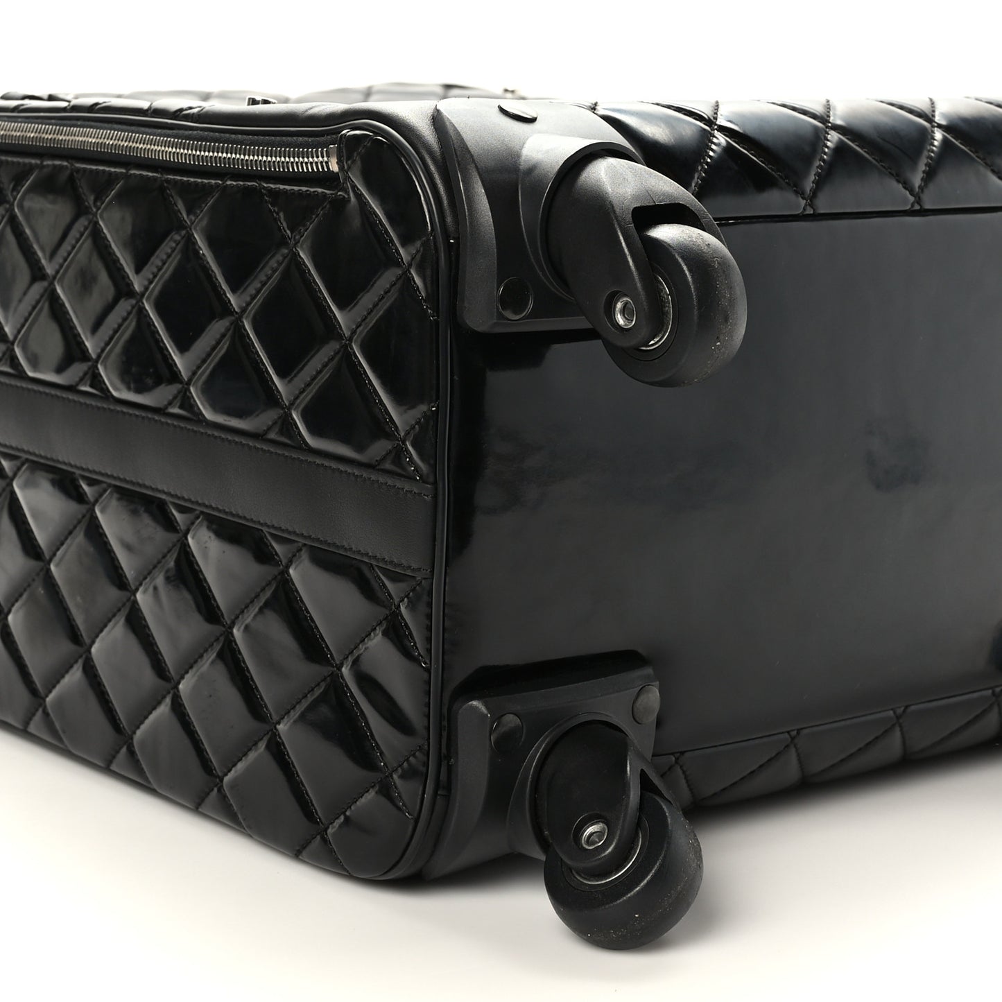 Vinyl Calfskin Quilted Trolley Rolling Luggage Black