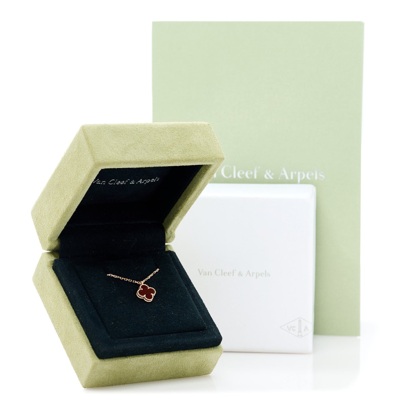 18K Rose Gold Carnelian Sweet Alhambra Pendant Necklace