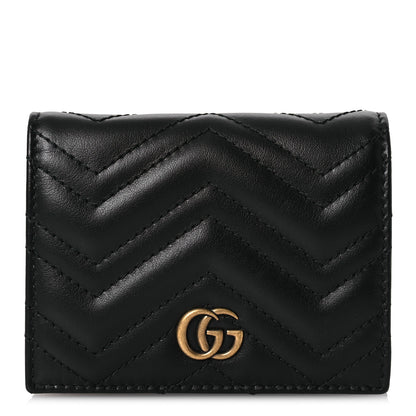 Gucci Calfskin Matelasse GG Marmont Card Case Wallet Black 1 of 8