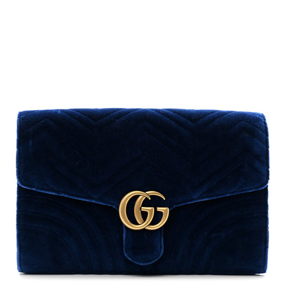 Gucci Velvet Matelasse GG Marmont Clutch Cobalt Blue 1 of 10