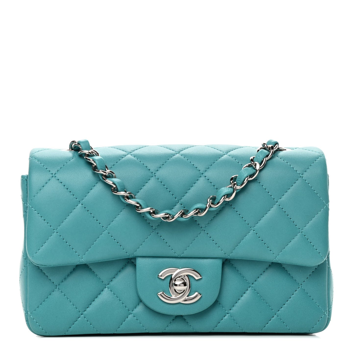 Lambskin Quilted Mini Rectangular Flap Turquoise