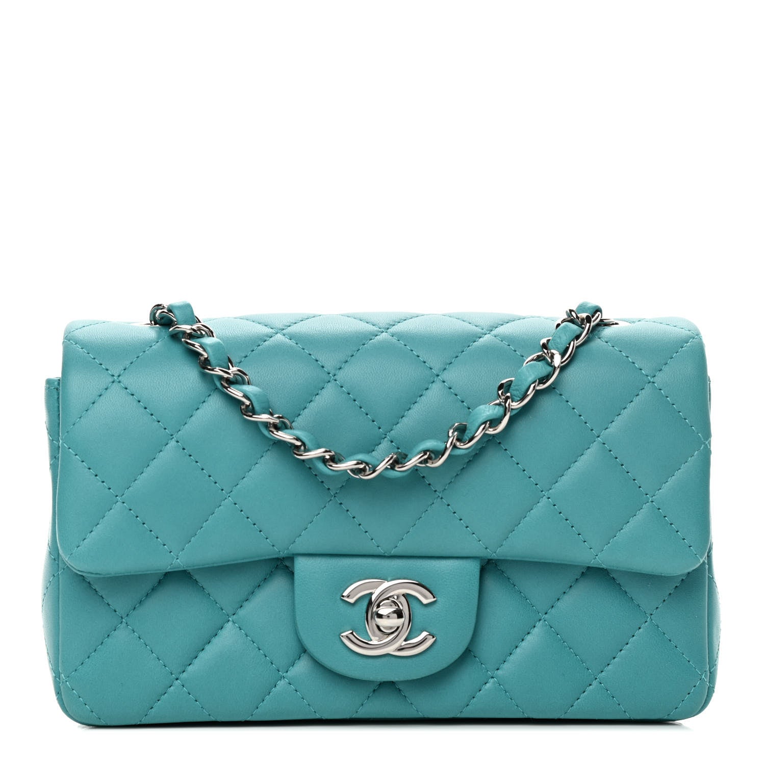 Chanel Lambskin Quilted Mini Rectangular Flap Turquoise 1 of 4