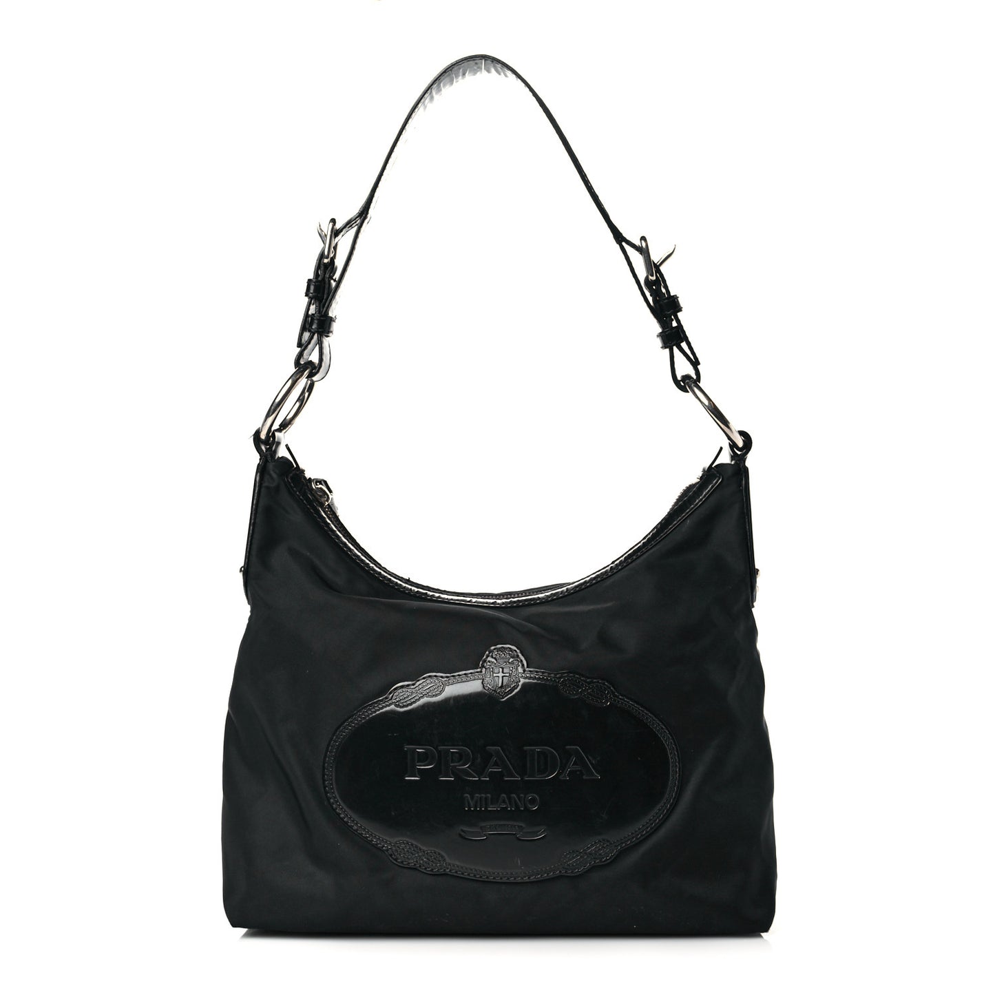 Tessuto Nylon Calfskin Logo Shoulder Bag Black