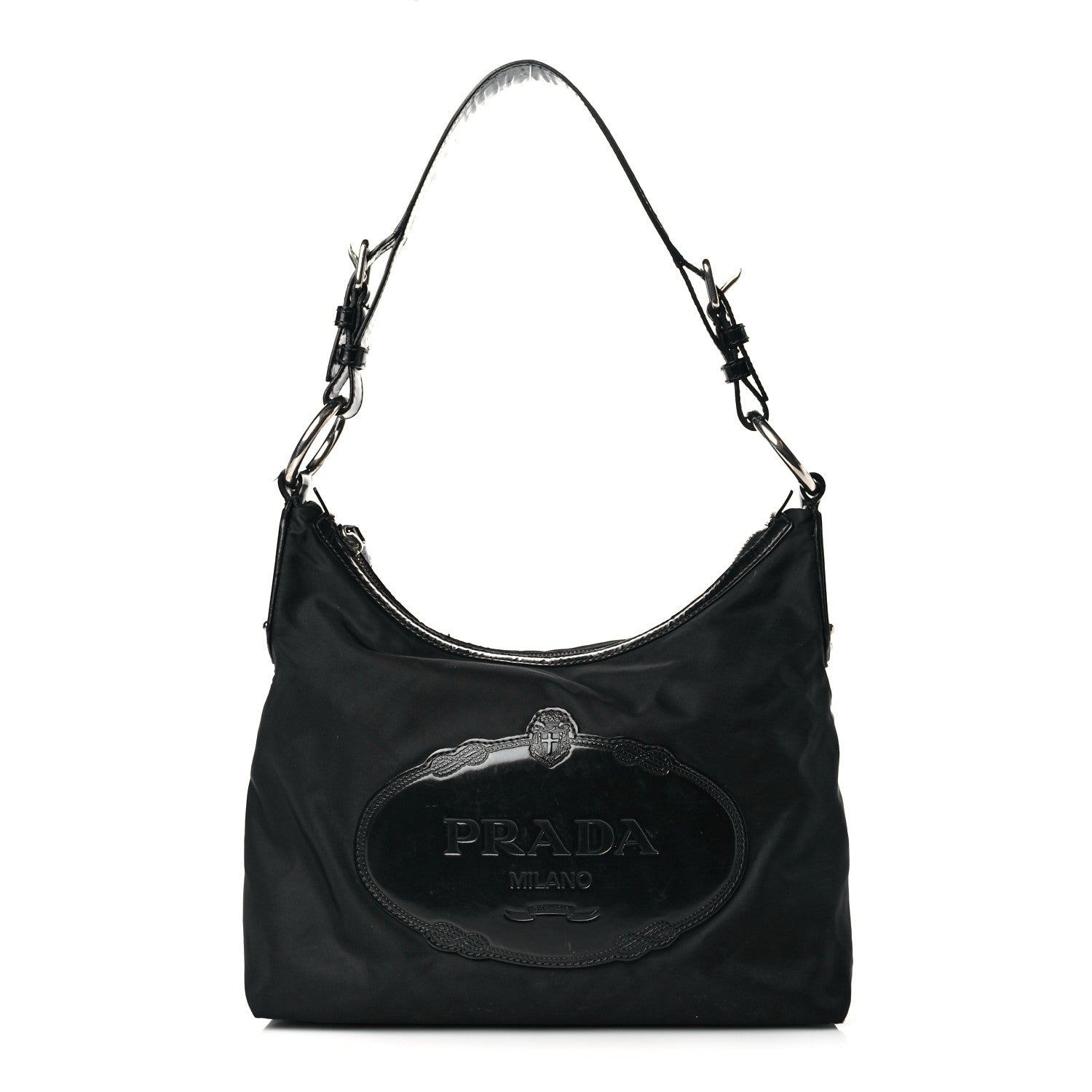 Prada Tessuto Nylon Calfskin Logo Shoulder Bag Black 1 of 18