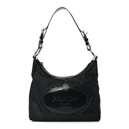 Prada Tessuto Nylon Calfskin Logo Shoulder Bag Black 1 of 18