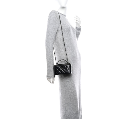 Chanel Shiny Crumpled Calfskin Crystal Quilted Precious Handle Vanity Case With Chain Black 2 of 11
