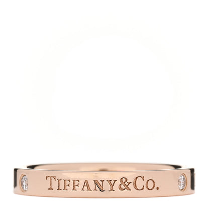 Tiffany 18K Rose Gold Diamond Logo Band Ring 56 7.75 1 of 5