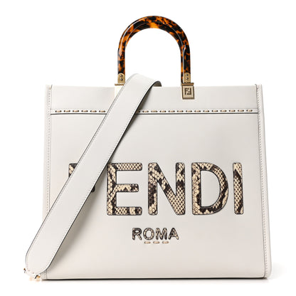Fendi Vitello King Plexiglass Elaphe Snakeskin Print Logo Medium Fendi Sunshine Shopper Tote Ice White 1 of 9