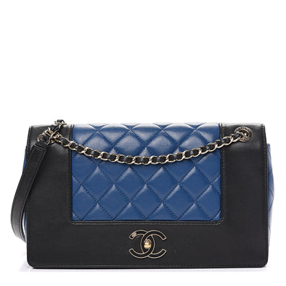 Chanel Sheepskin Quilted Vintage Mademoiselle Flap Blue Black 1 of 17
