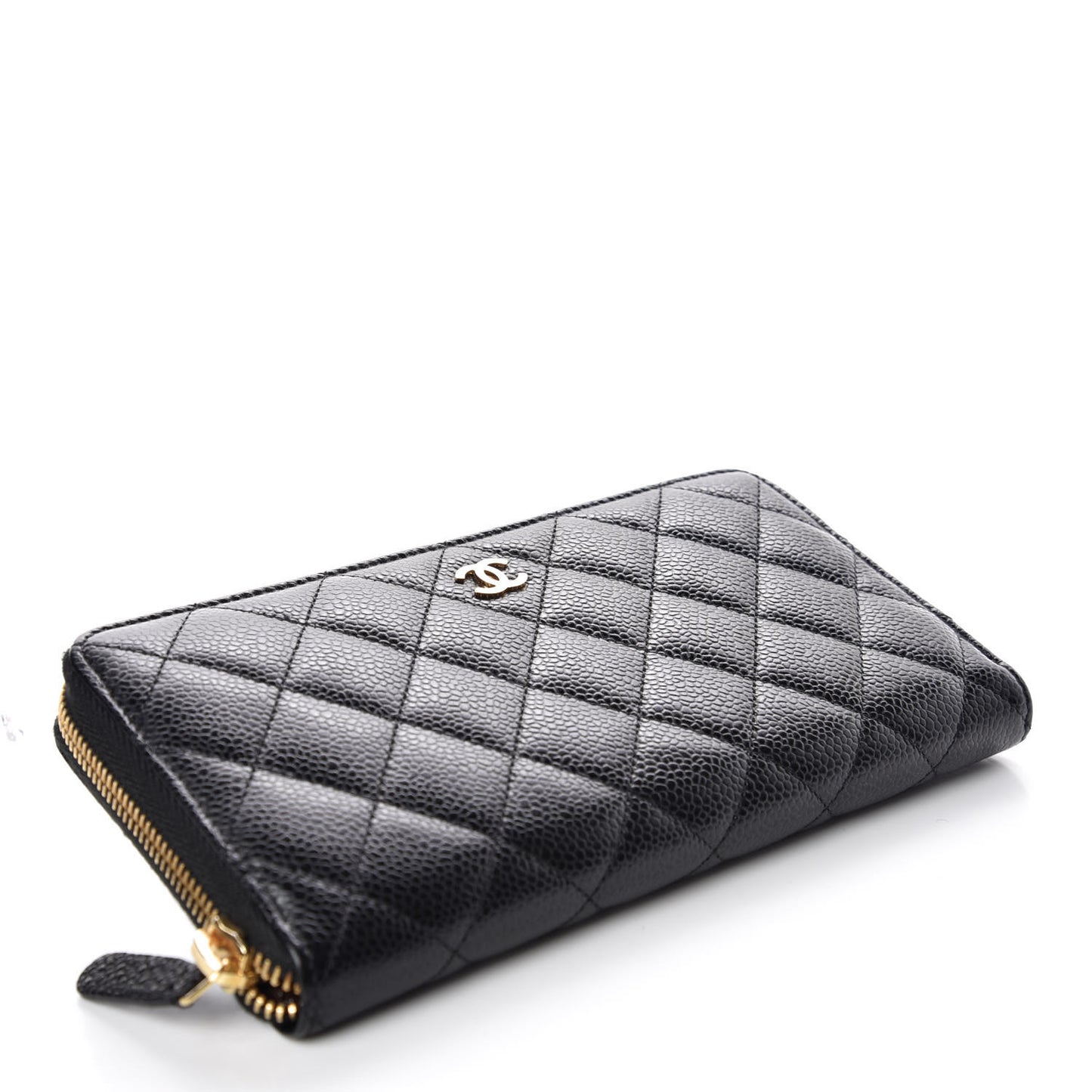 Caviar Quilted Large Gusset Zip Around Wallet Black