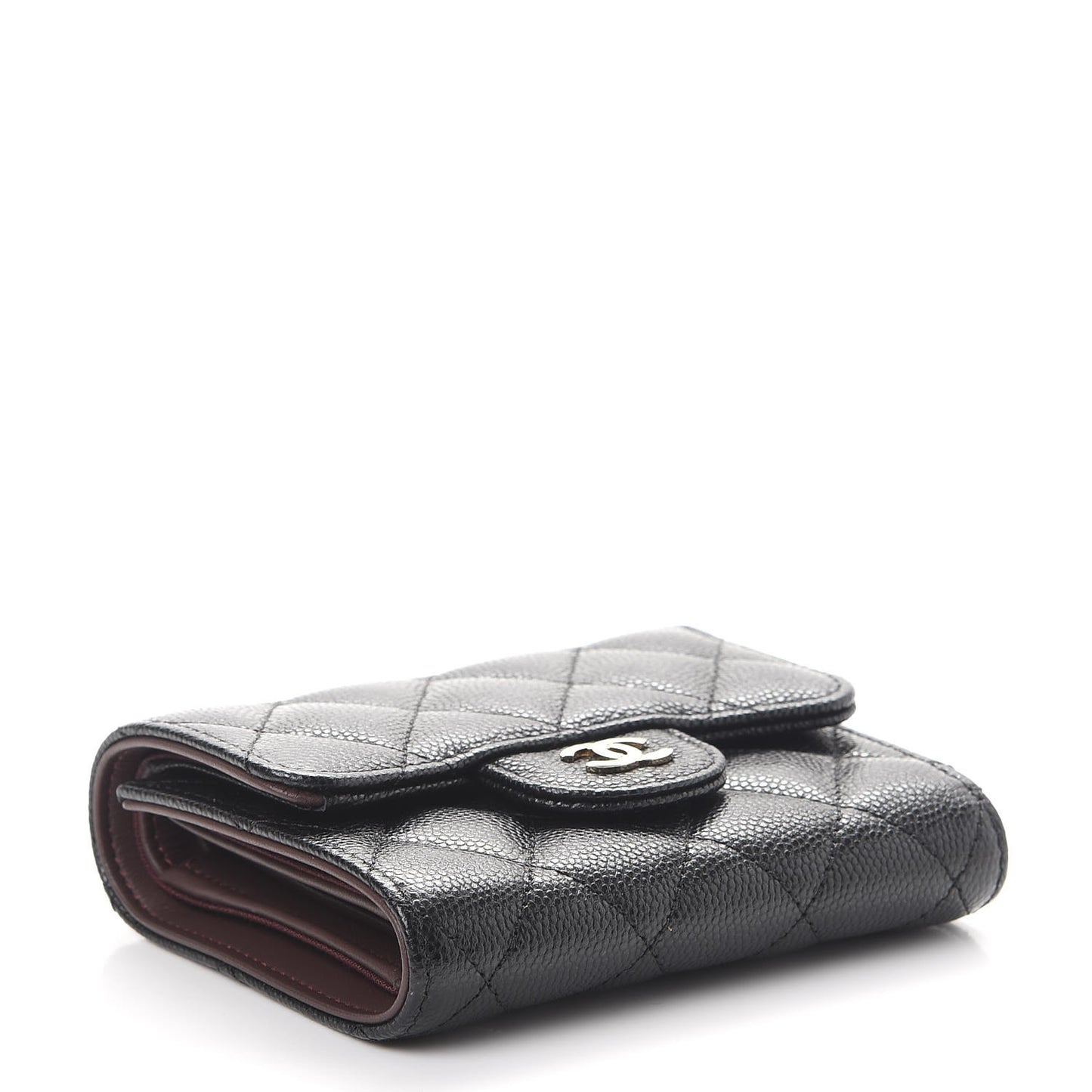 Caviar Quilted Compact Flap Wallet Black