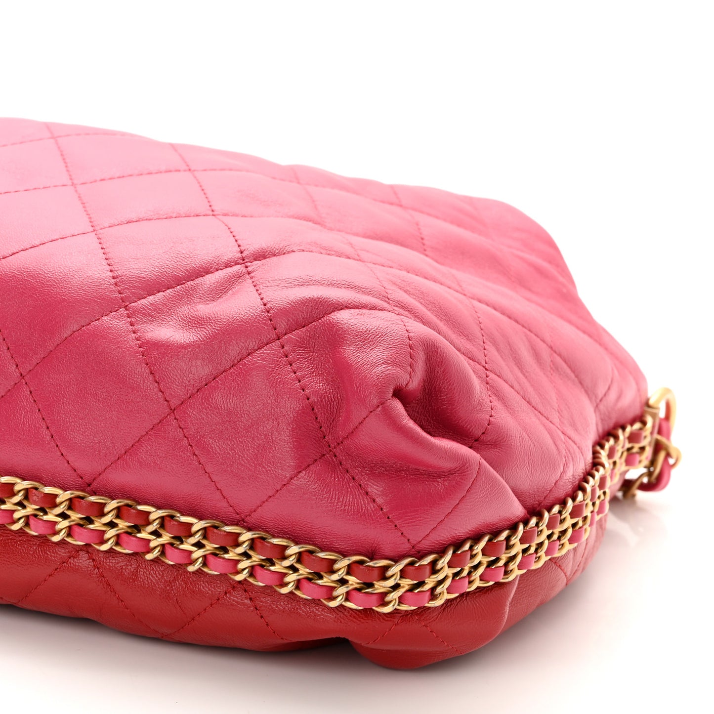 Calfskin Quilted Coco Shelter Bowling Bag Dark Pink Red