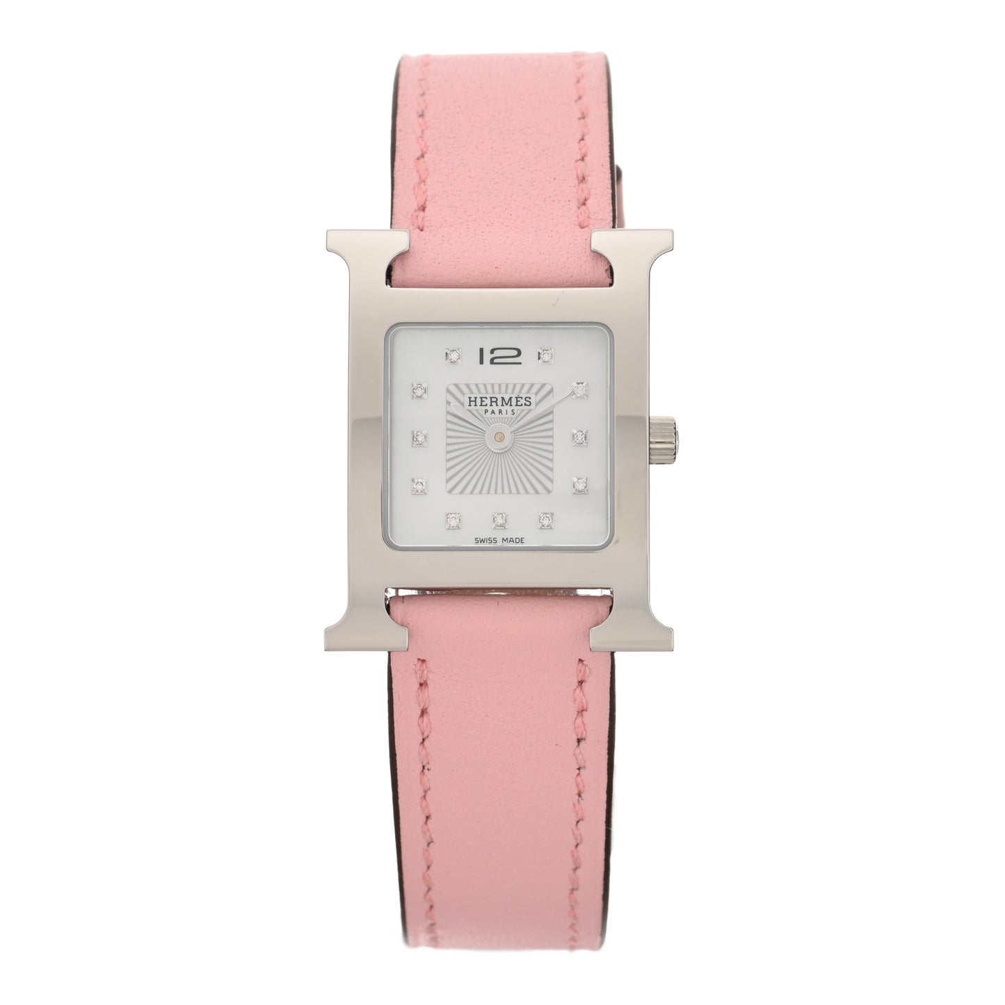 Stainless Steel Swift Diamond Mother of Pearl 21mm Heure H Hour Quartz Watch Rose Sakura