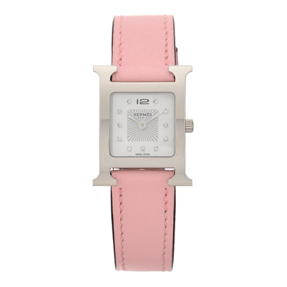 Hermes Stainless Steel Swift Diamond Mother of Pearl 21mm Heure H Hour Quartz Watch Rose Sakura 1 of 5