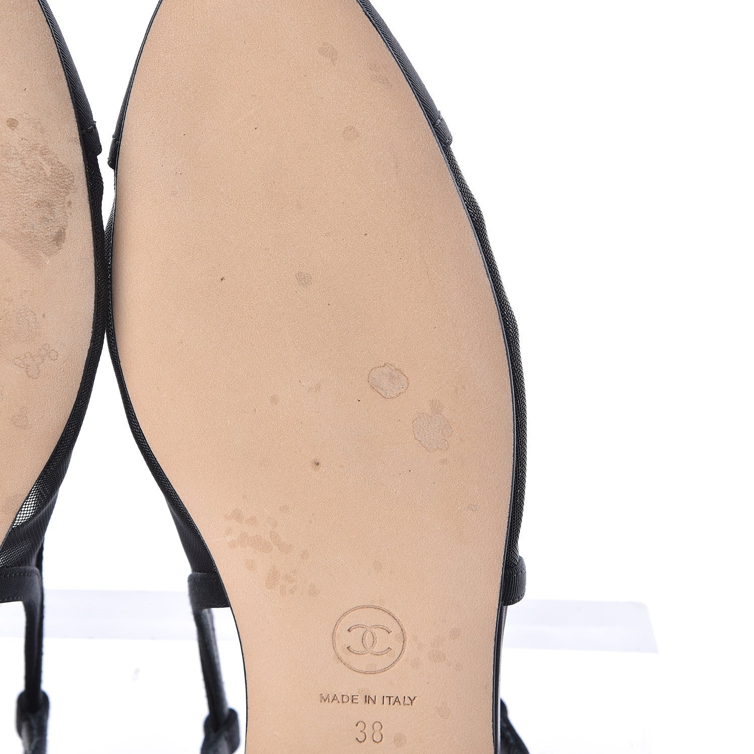 Chanel Mesh Grosgrain Cap Toe CC Slingback Sandals 38 Black 7 of 11