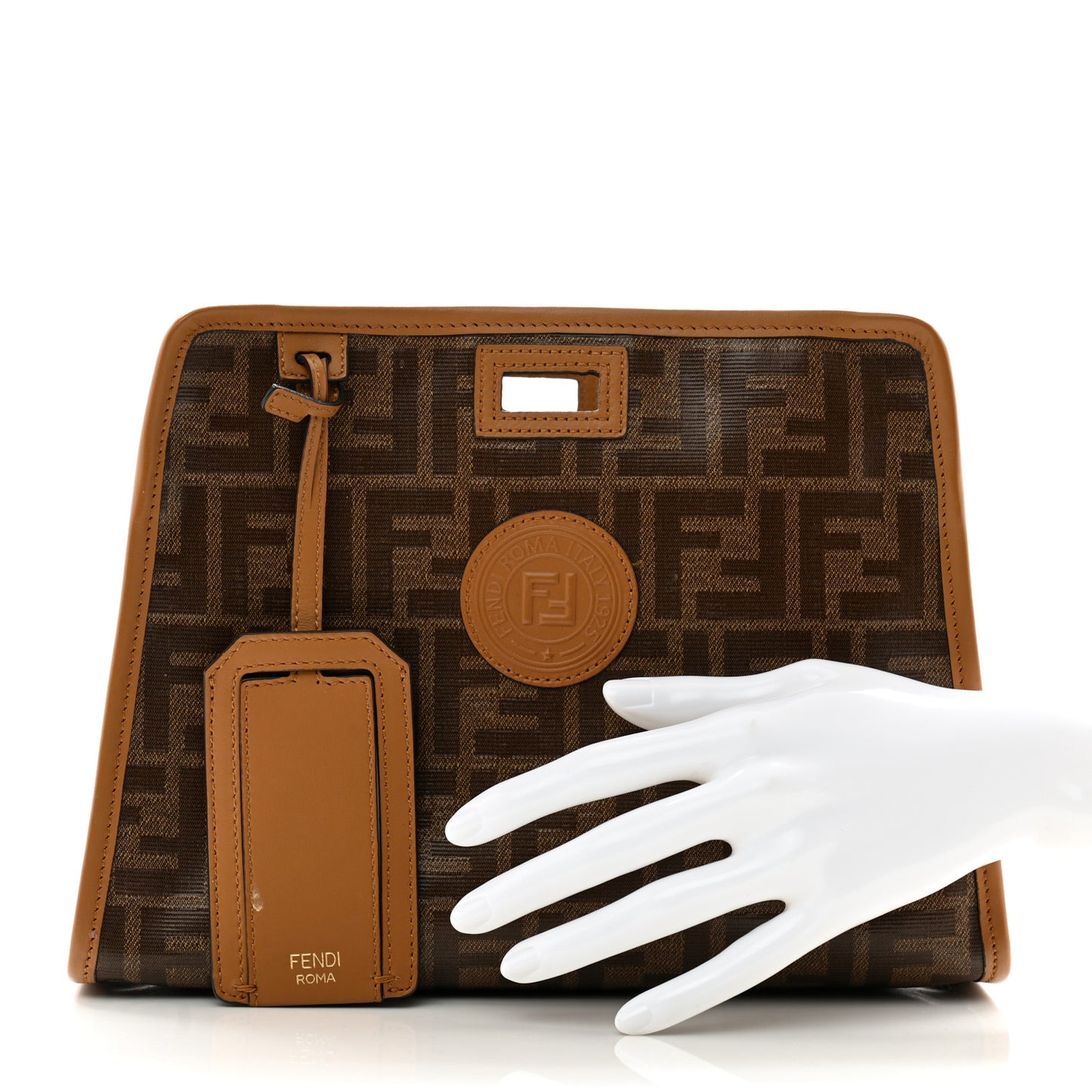 Glazed Fabric Vitello Century FF 1974 Stamp Patch Mini Peekaboo Defender Cover Mogano Panna Caramello