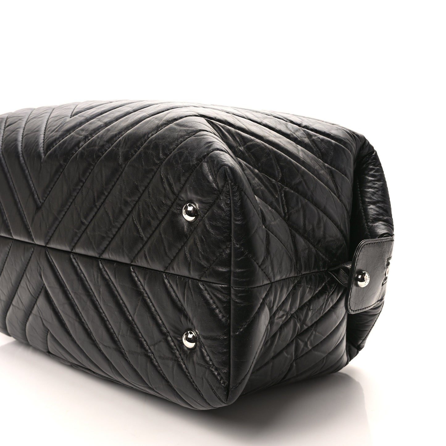Aged Calfskin Chevron Quilted Duffle Bag Black
