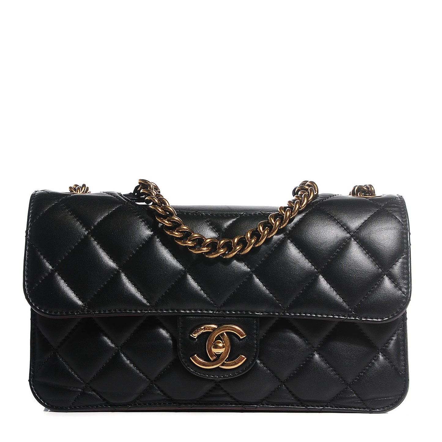 Calfskin Quilted Large Perfect Edge Flap Black