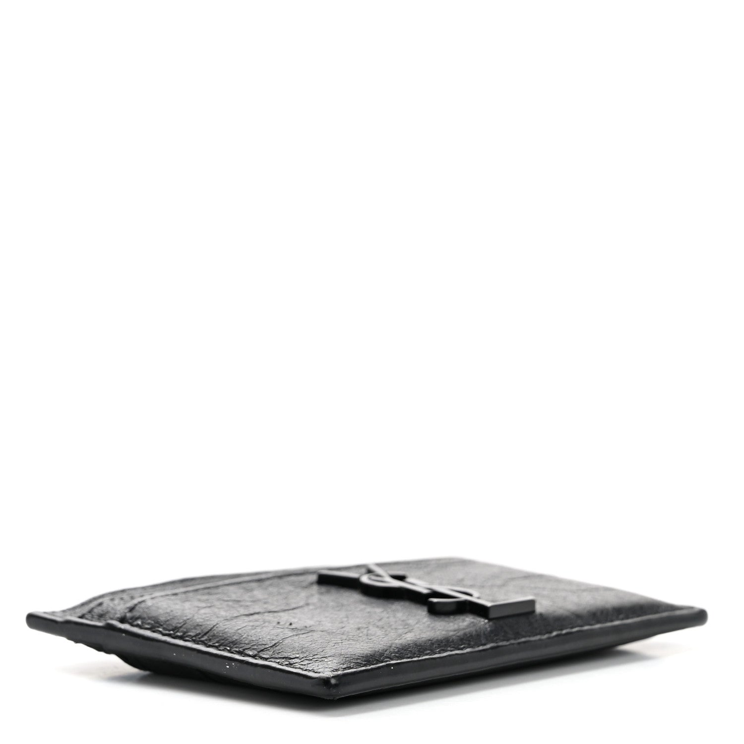 Saint Laurent Calfskin Crocodile Embossed Monogram Credit Card Case Black 4 of 8