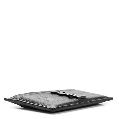 Saint Laurent Calfskin Crocodile Embossed Monogram Credit Card Case Black 4 of 8