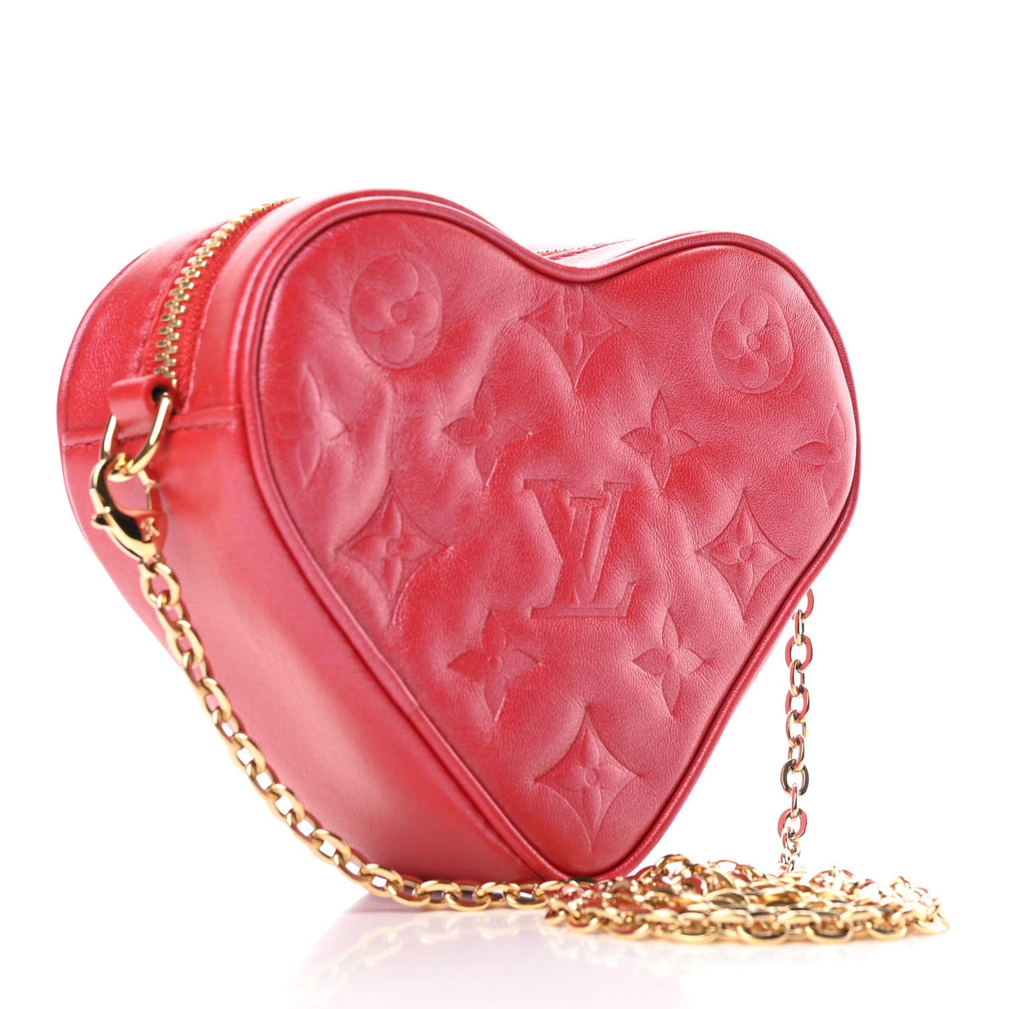 Lambskin Embossed Monogram Fall In Love Sac Coeur Heart Chain Bag Lipstick Red