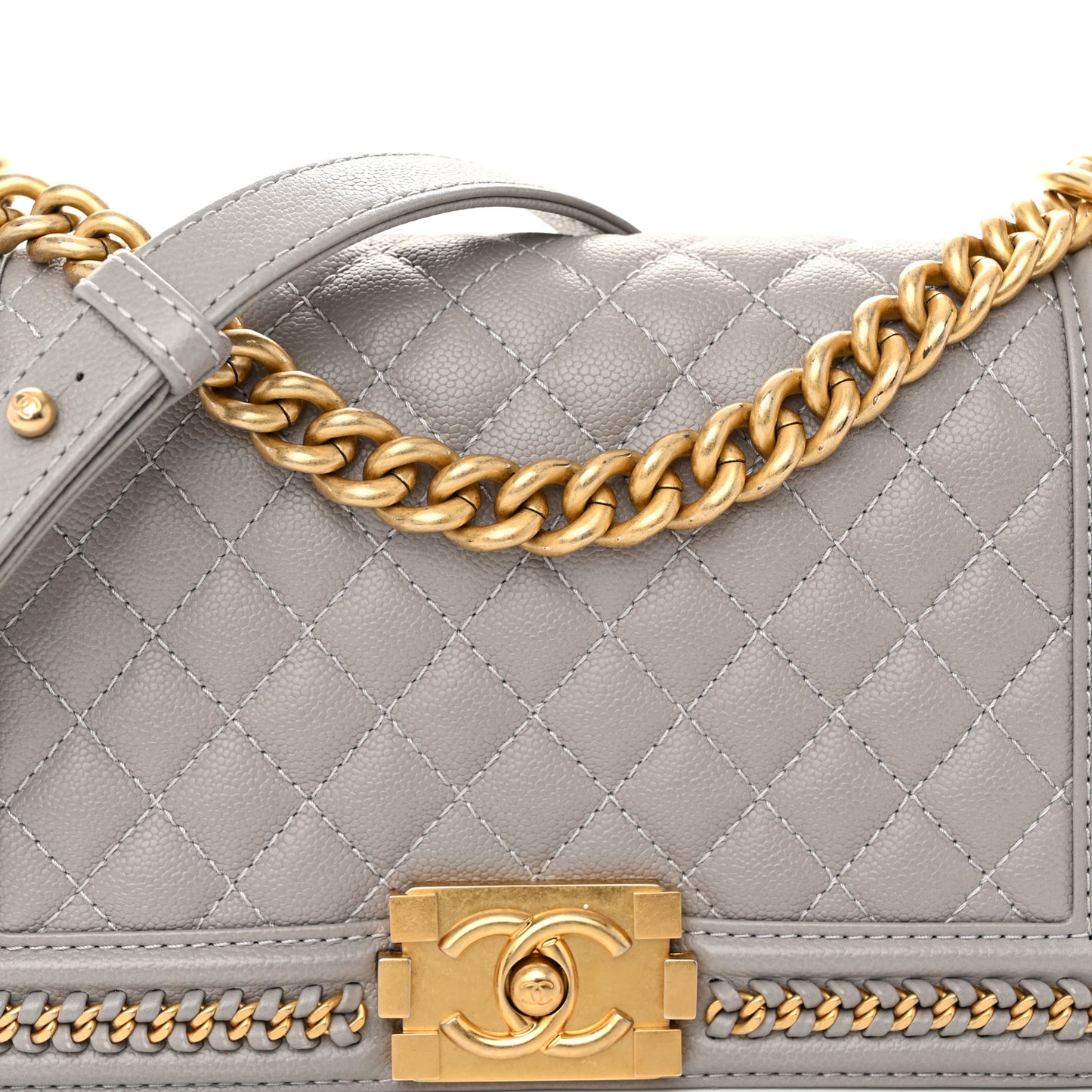 Caviar Quilted Chain Around Medium Boy Flap Grey