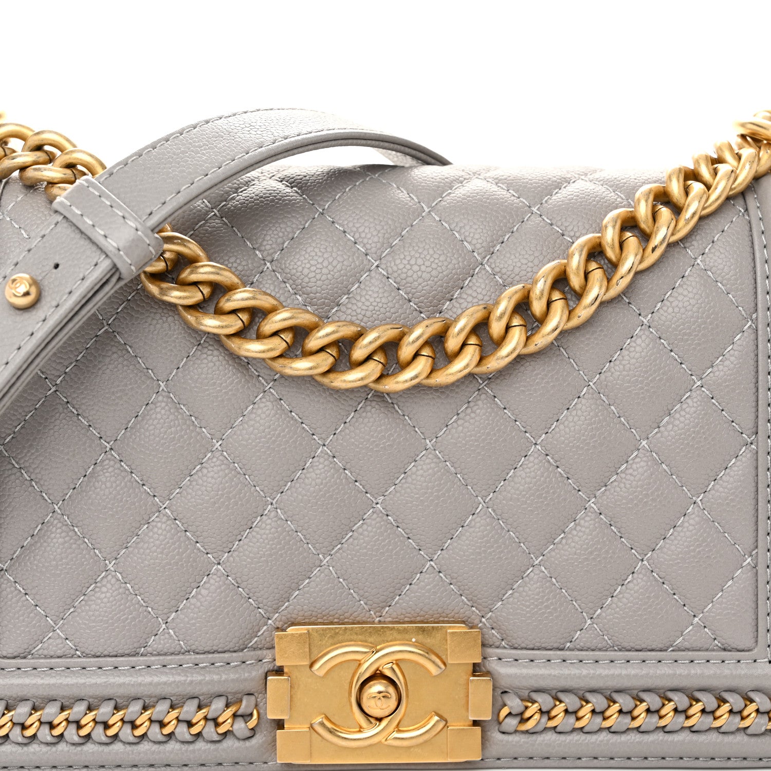Chanel Caviar Quilted Chain Around Medium Boy Flap Grey 8 of 11