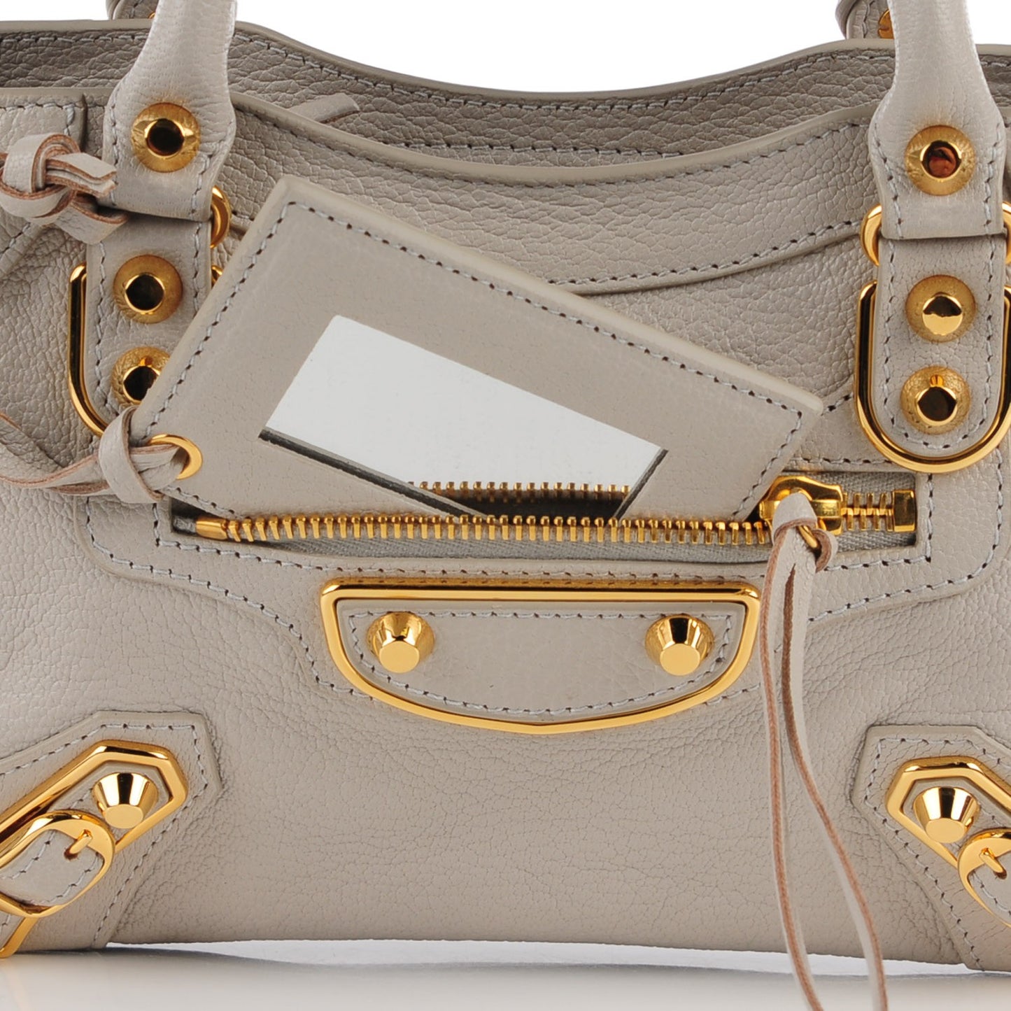 Chevre Gold Metallic Edge Hardware Mini City Gris Clair Gris Perle