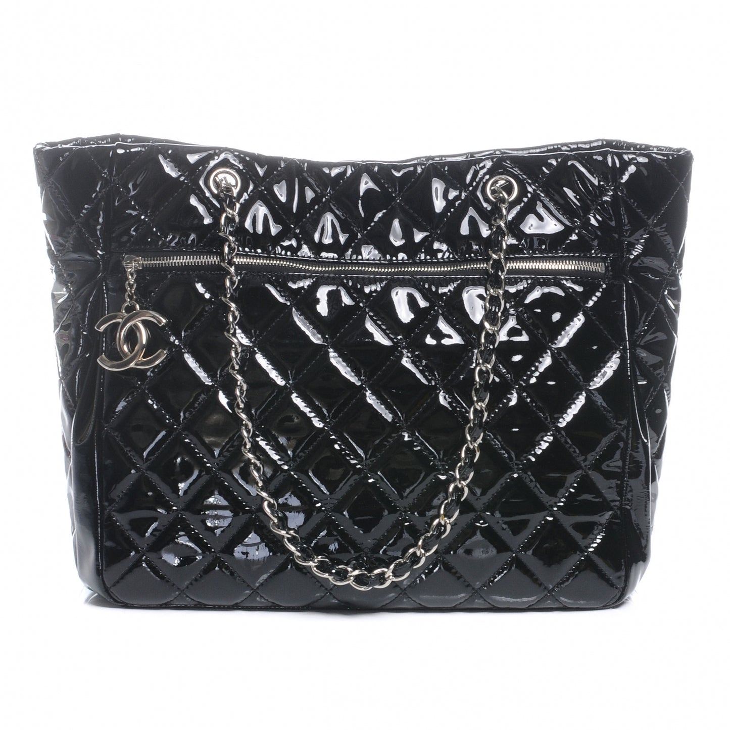 Patent Quilted Large Chic and Glitter Tote Black