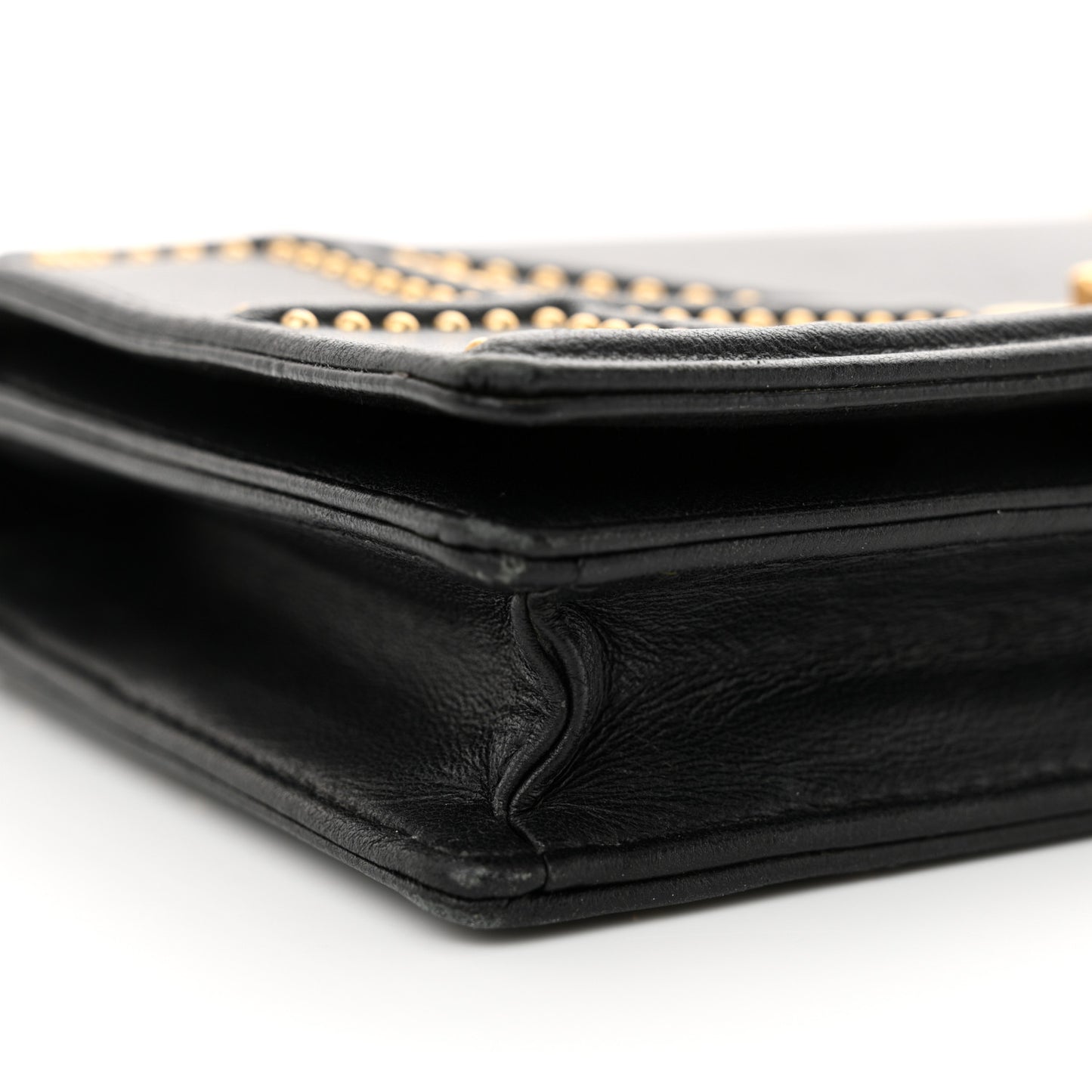Calfskin Studded Diorama Wallet on Chain Pouch Black