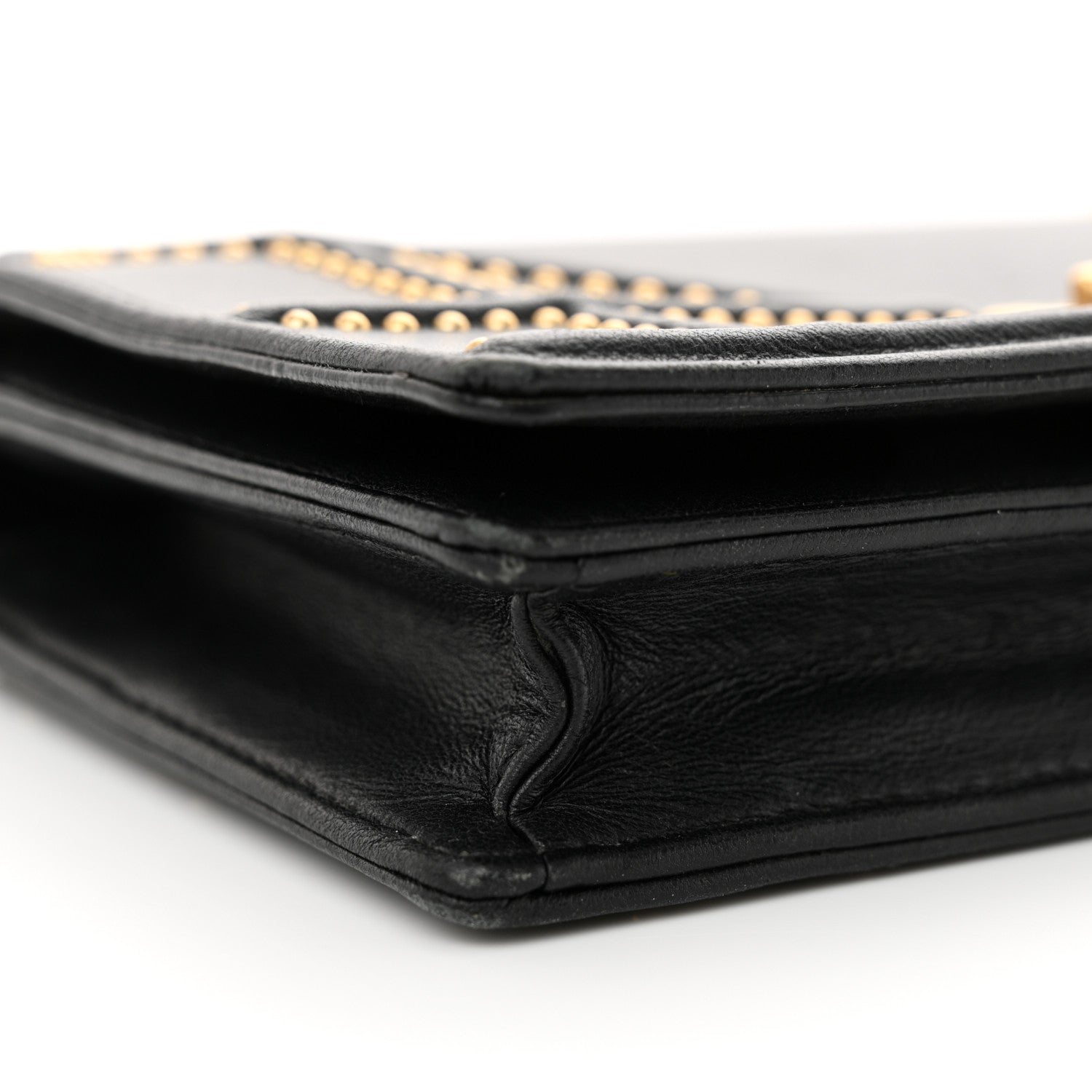 Christian Dior Calfskin Studded Diorama Wallet on Chain Pouch Black 9 of 13