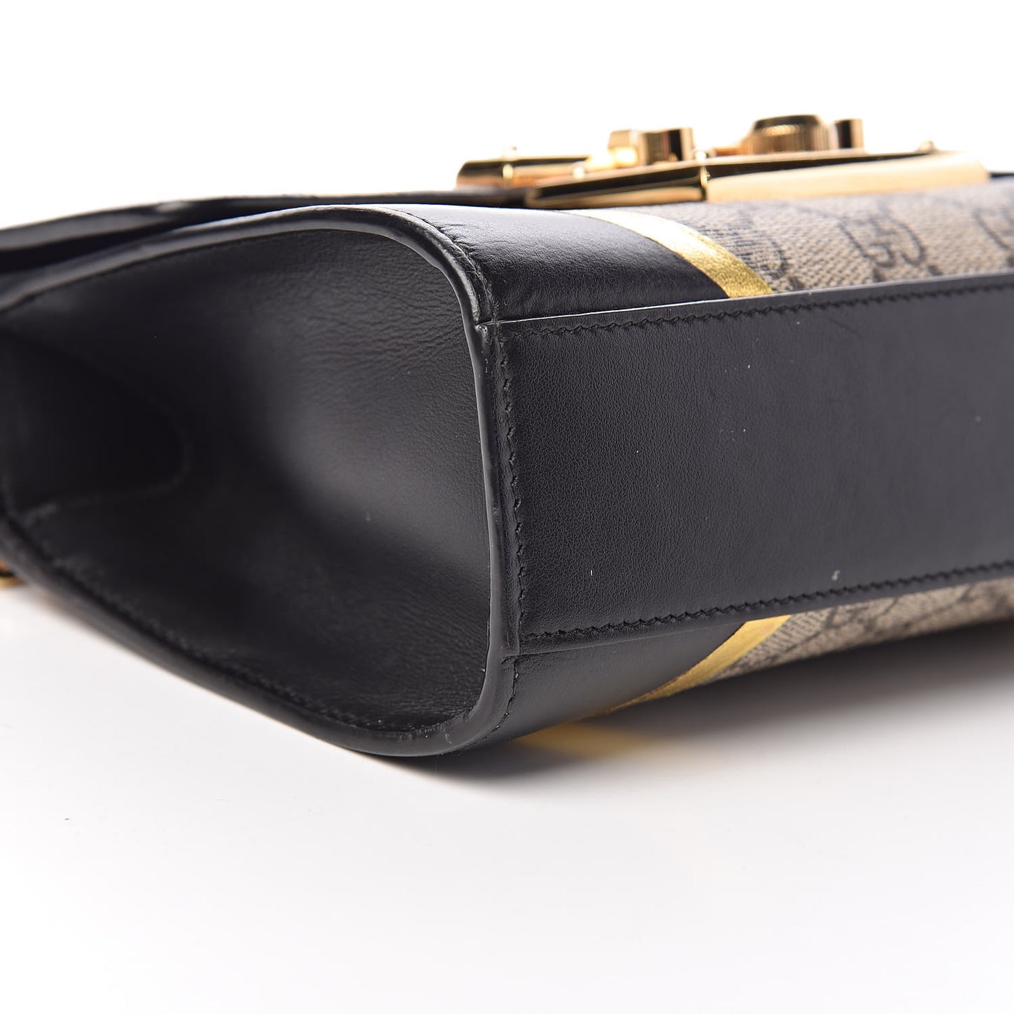 Calfskin GG Supreme Monogram Small Padlock Shoulder Bag Black Gold
