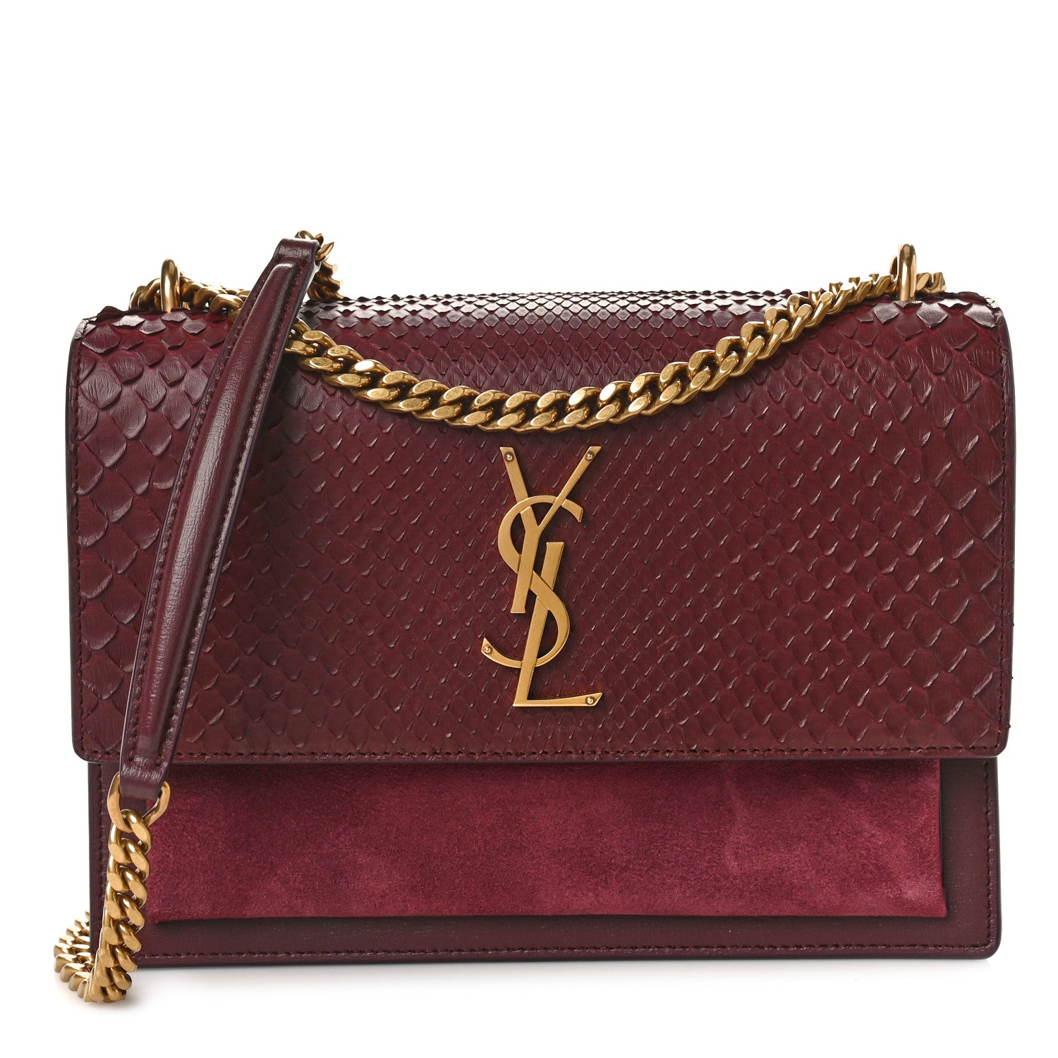 Saint Laurent Calfskin Snakeskin Suede Medium Monogram Sunset Burgundy 1 of 11