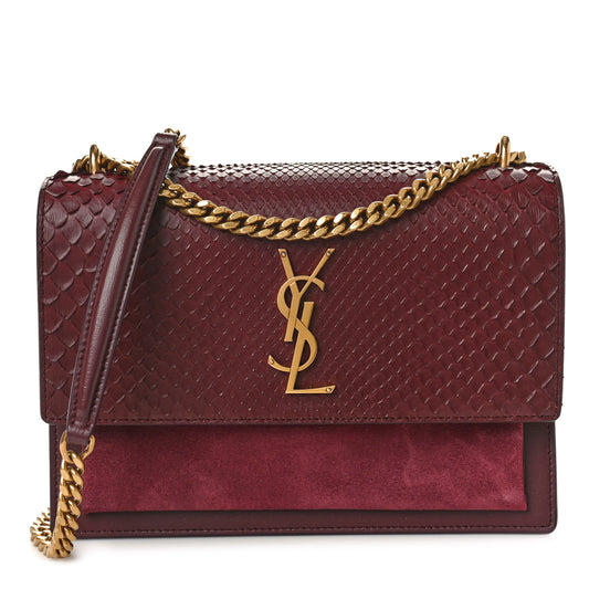 Calfskin Snakeskin Suede Medium Monogram Sunset Burgundy