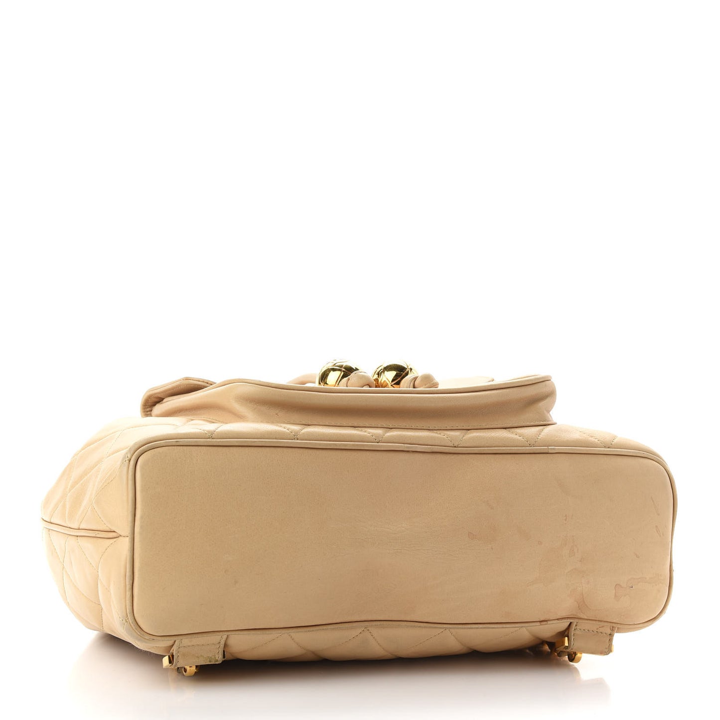 Lambskin Quilted Drawstring Backpack Beige