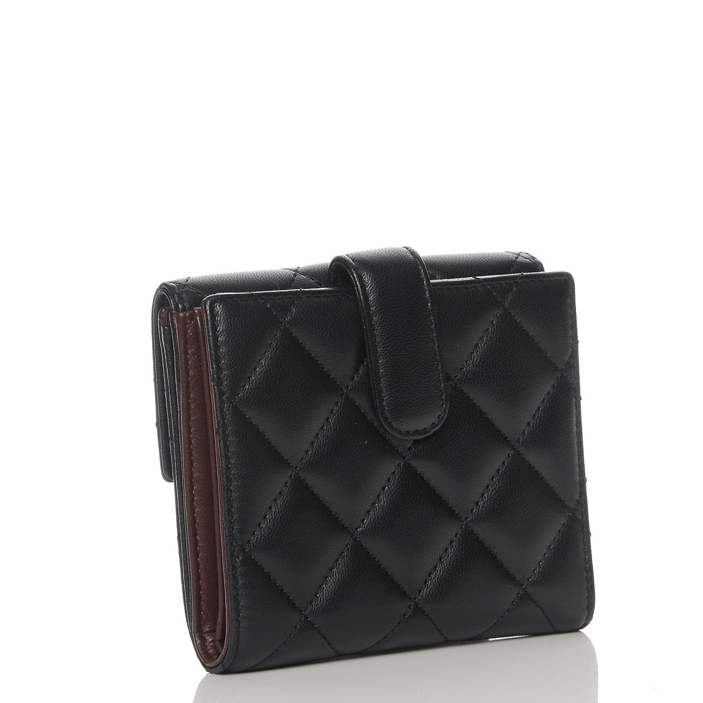 Lambskin Quilted Compact French Flap Wallet Black