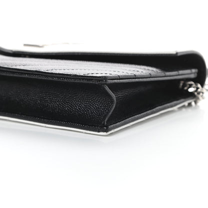 Saint Laurent Grain De Poudre Matelasse Chevron Monogram Envelope Chain Wallet Pearl White Black 10 of 11