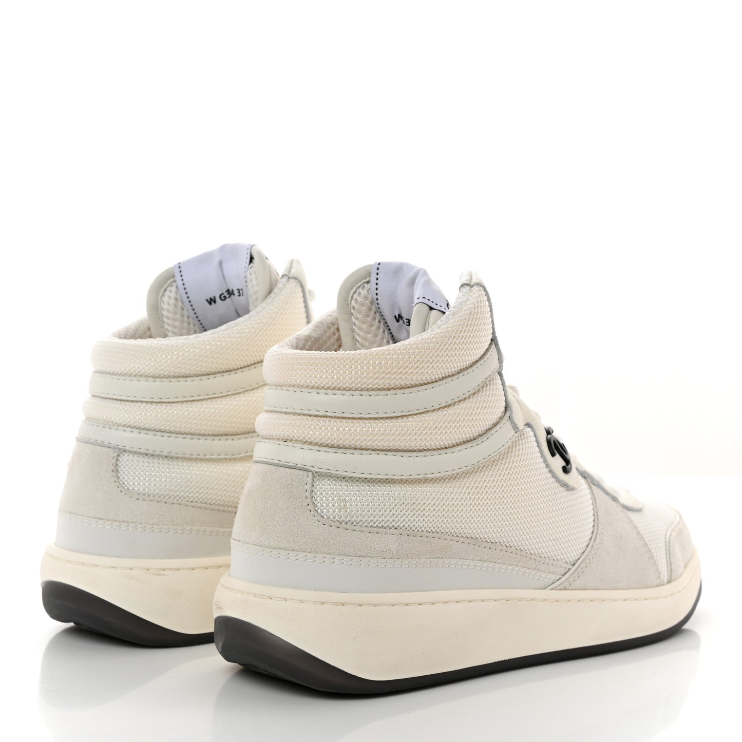 Suede Fabric Grained Calfskin Womens CC High Top Sneakers 37 White