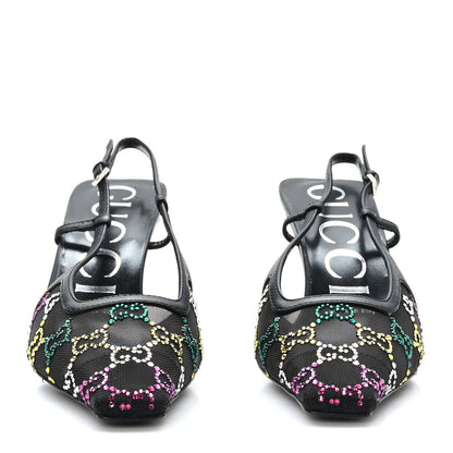 Gucci Tela Retino Nappa Charlotte Crystal GG Monogram Square G 75mm Slingback Pumps 36 Black 2 of 8